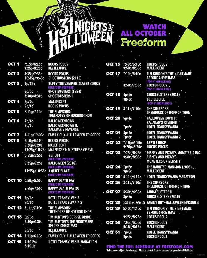 Have you seen Freeforms new 31 Nights of Halloween schedule?