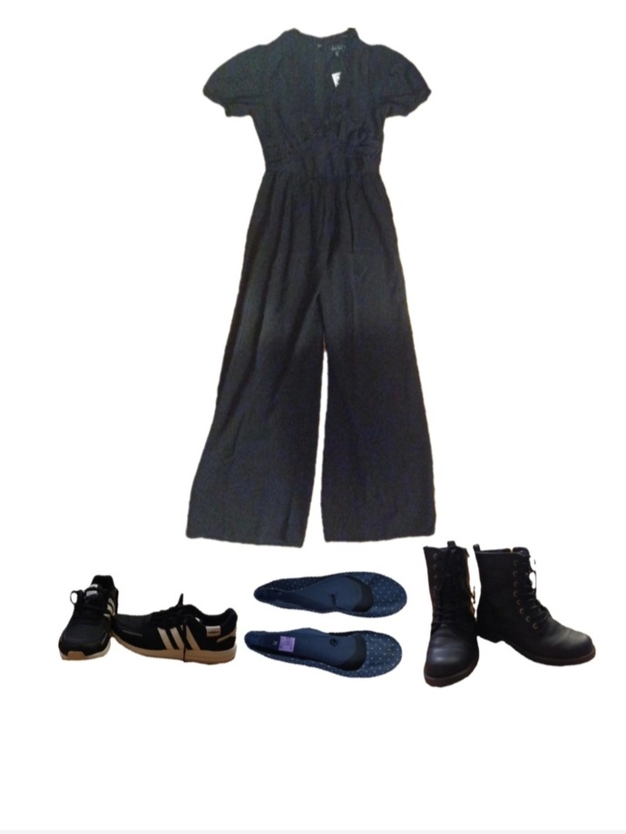 Which pair of shoes goes best with this jumpsuit?
