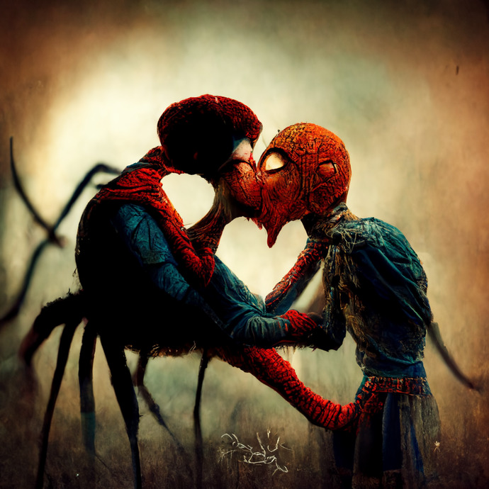 Spiderman making out with a spider