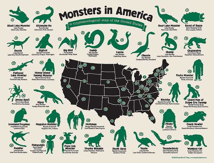 What are some mythological or cryptozoological creatures said to inhabit the area that you live in?
