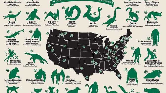 What are some mythological or cryptozoological creatures said to inhabit the area that you live in?