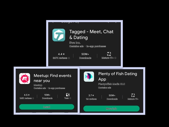 What are peoples expectations on sites such as Tagged Meetup or Plenty of Fish? What other meeting apps are there and what are they for?