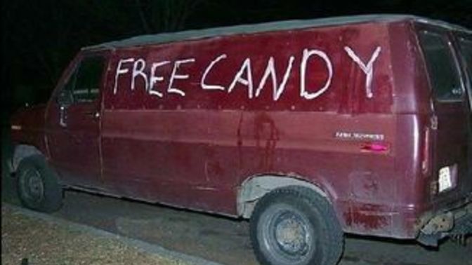 You look outside at night and notice a van parled in front of your residence with the words ‘Free Candy’ scrawled on it with chalk. what do you do?