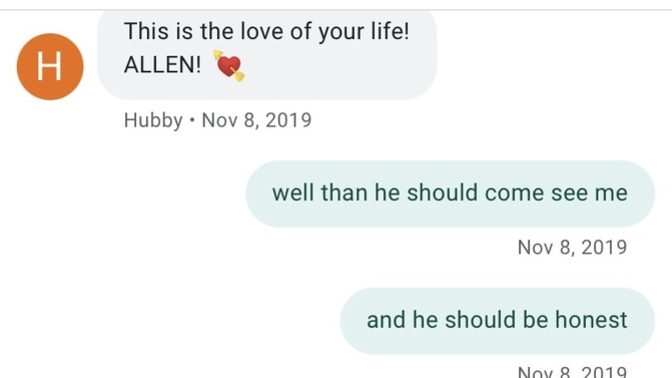 Boyfriend told another woman he’s the love of her life?