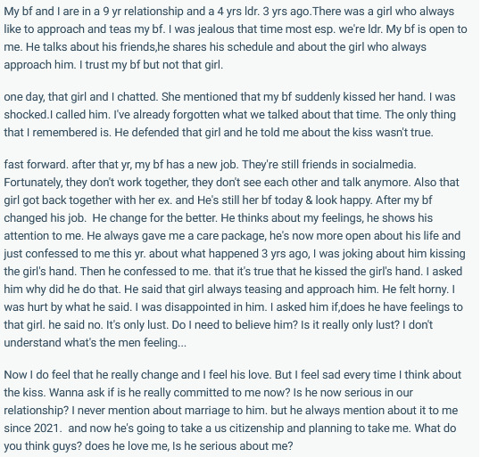 He made a mistake to me. Does he really change and is he really now committed in our relationship?