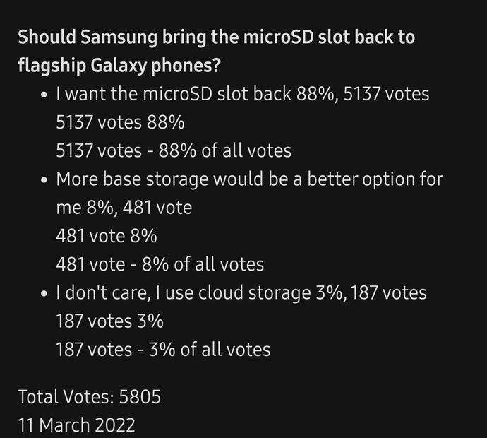 Would you prefer Samsung to reinstall an sd card slot for their new models?