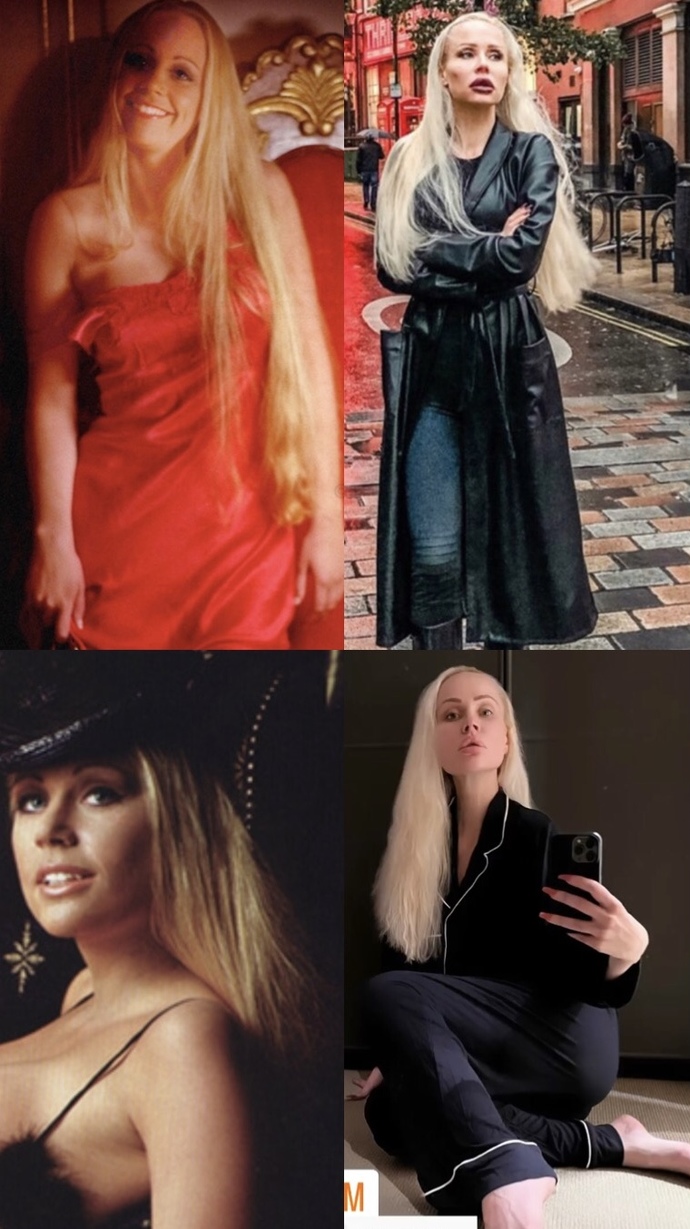 In the 2 pictures on the left she was 19 years old and in the 2 pictures right she is 42 years old