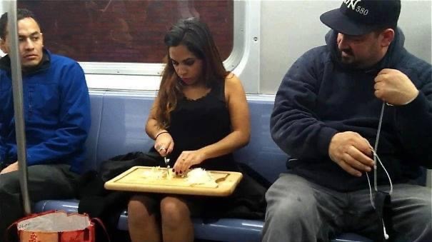 What would your reaction be if this woman sat beside you and started cutting onions 🧅 on a subway or anywhere?