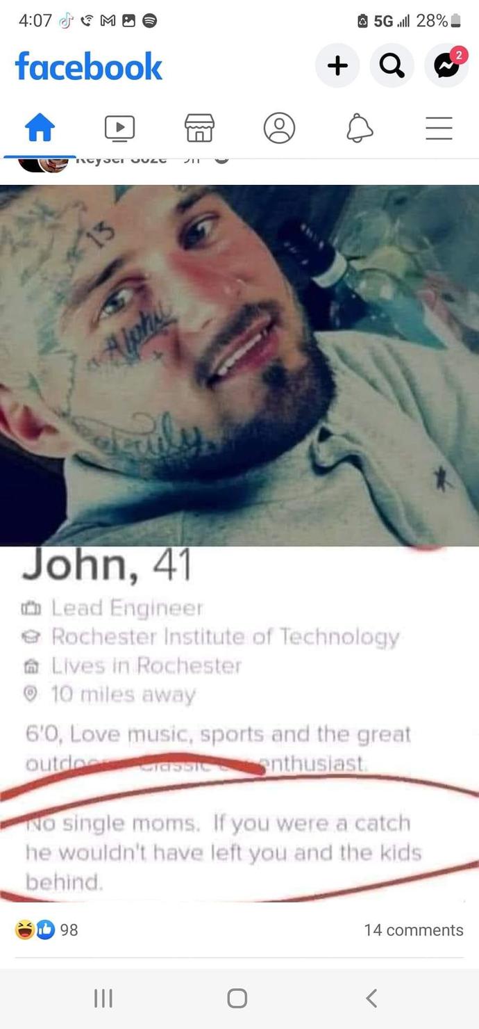 What do you think about this facebook profile? is he right about single moms?