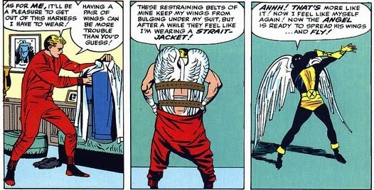 as you can see he has to tuck his wings in to blend in with society