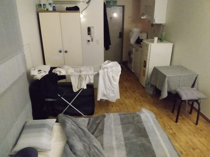 This is about 90% of the whole sh*thole apartment. Ad the "fridge" is even smaller on the inside.