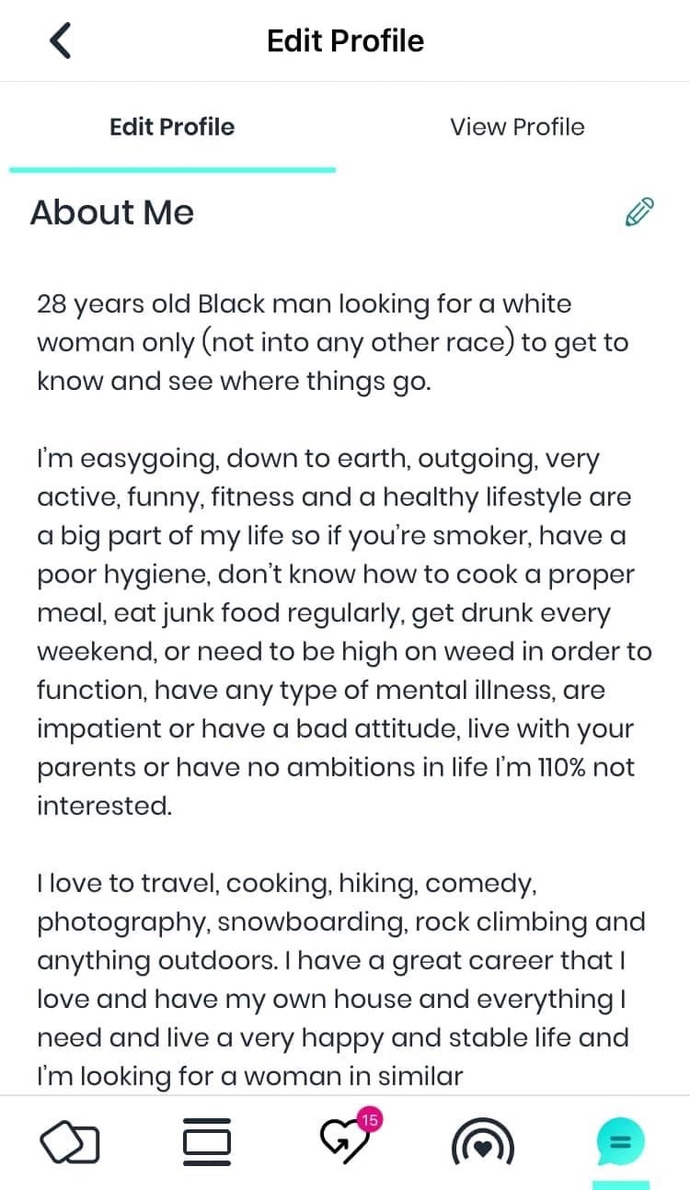 What are your opinions on this dating profile? Black man says he only dates white women?