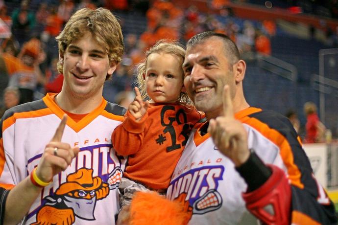 John Tavares, NHL star on the left, with his uncle John Tavares the NLL star on the right.