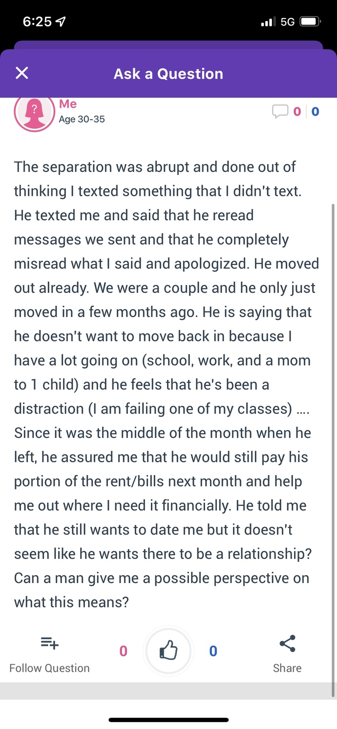 Do men want to be talked to after a separation?