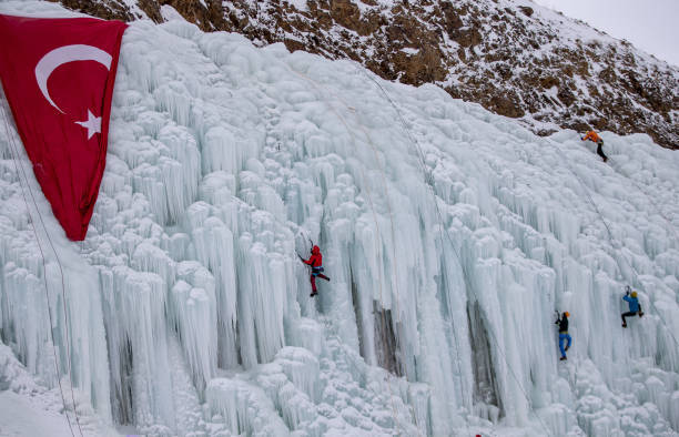Climbers compete in the 3rd Palandoken Ice Climbing Festival in Erzurum, Turkiye on January 18, 2022.