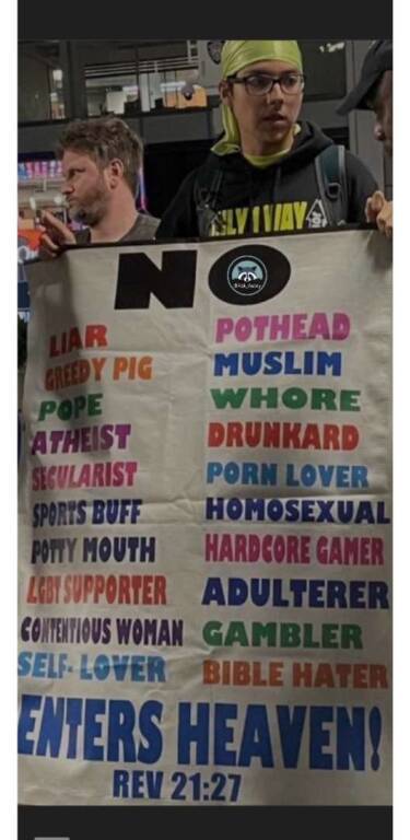 Are you or have you done any or all of the following things on this protesters sign?