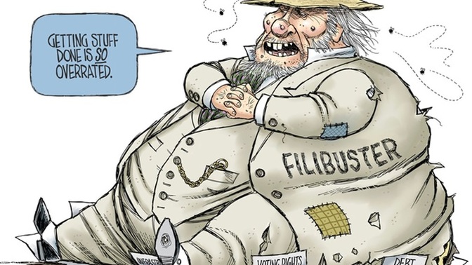 Should the filibuster be done away with so laws can pass quickly in the senate by a simple majority or stay intact, why, why not?