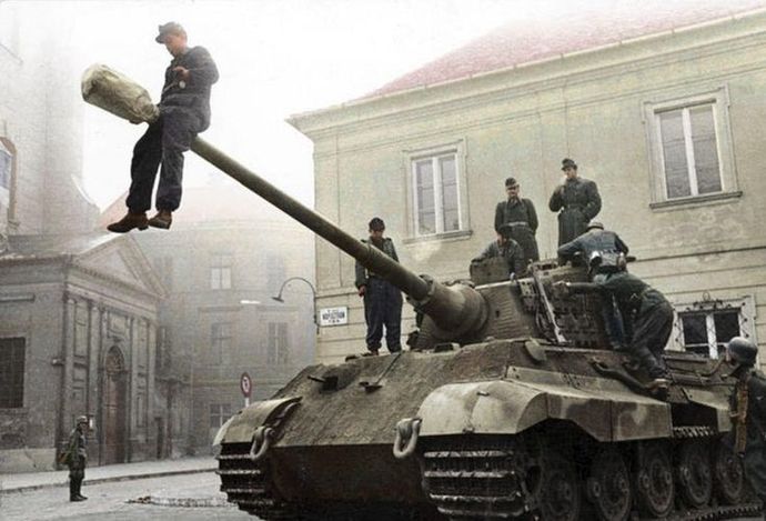 German And Hungarian Soldiers From The 503rd Heavy Panzer Battalion On A Tiger II Tank, 1944