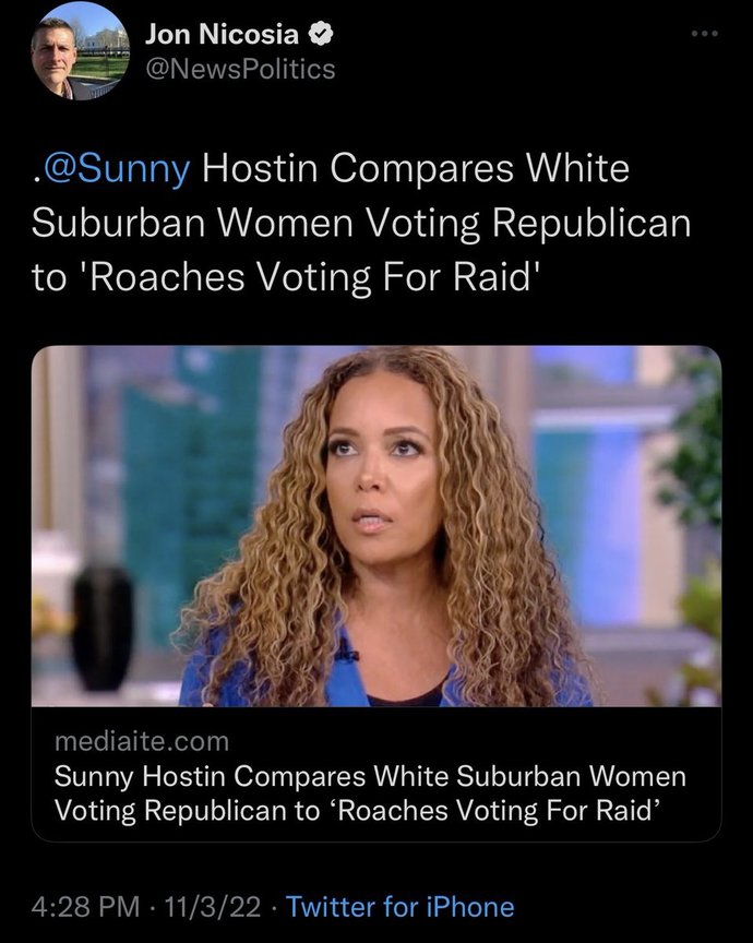 White Suburban Women are Cockroaches. Why is Sunny Hostin not canceled like Kanye?