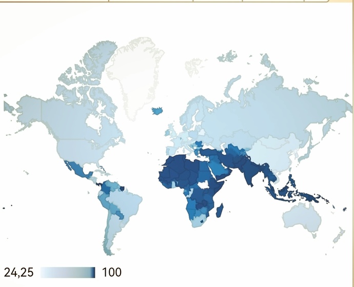 The countries with the lightest blue have the most promiscuous women.