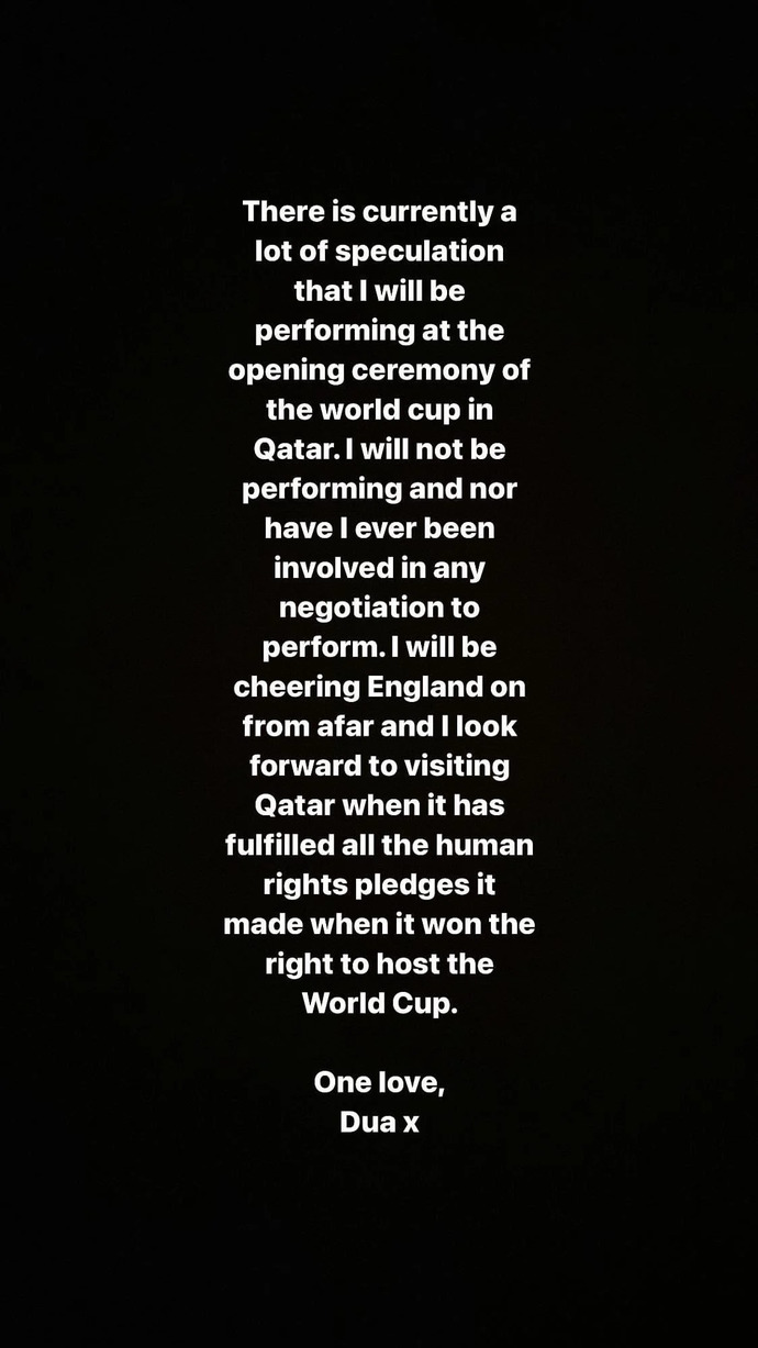 Thoughts on Dua Lipa’s statement on the 2022 World Cup?