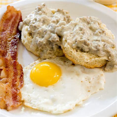 Biscuits and gravy, bacon, and eggs... with bacon