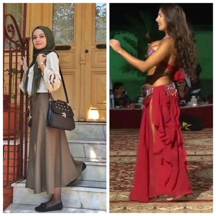 Does a belly dancer wear a headscarf for money?