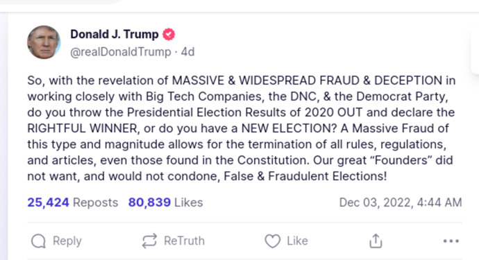 Can someone read Trumps exact post on Truth Social, and explain where Trump said he wants to terminate the Constitution?