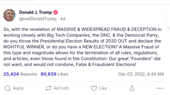 Can someone read Trump's exact post on Truth Social, and explain where Trump said he wants to terminate the Constitution?
