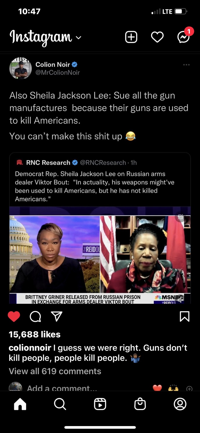 Do you agree with representative Sheila Jackson Lee that guns don’t kill people, people kill people?