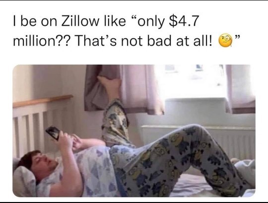 Have any of you ever looked at a 4.7 million dollar home on zillow and thought,  thats not bad at all. Even though you cant afford it🤣?