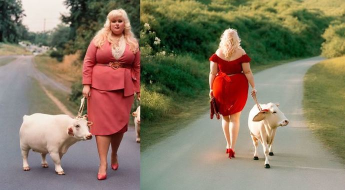 High heels, fancy clothes, good hair.