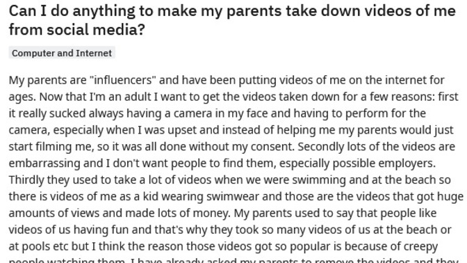 Parents of GAG, What would you do if your child as an adult came to you and asked you to take videos you took of them off of Social media?