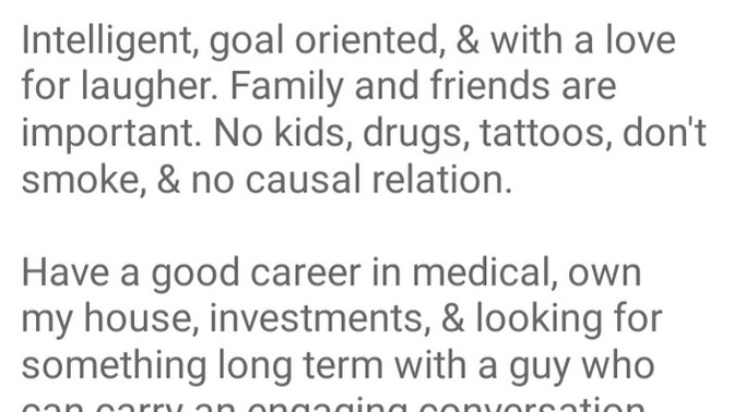 Guys, is there anything arrogant about the summary I have here on a dating profile, Facebook dating?