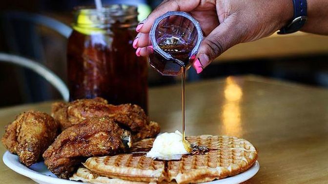 Do you enjoy some chicken and waffles with sweet tea?