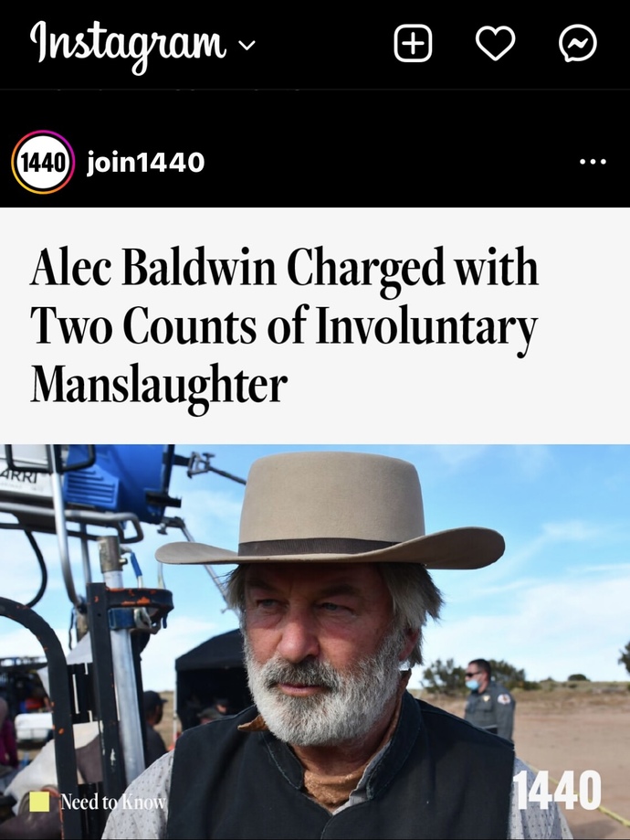 What are your thoughts on Alec Baldwin being charged for the death of Halyna Hutchins?