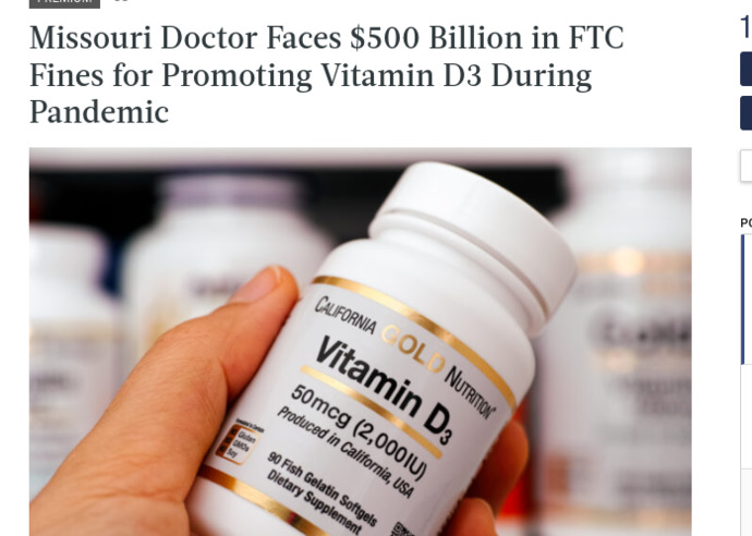 In a world that releases violent criminals into the streets, can you imagine fining a doctor a half trillion dollars for promoting vitamin D3?