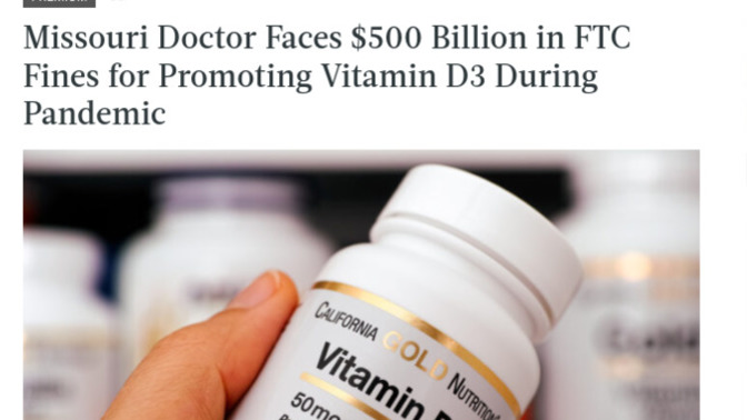 In a world that releases violent criminals into the streets, can you imagine fining a doctor a half trillion dollars for promoting vitamin D3?