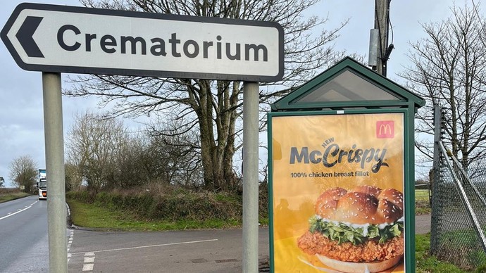 Is it ok to advertise a McCrispy next door to a crematorium?