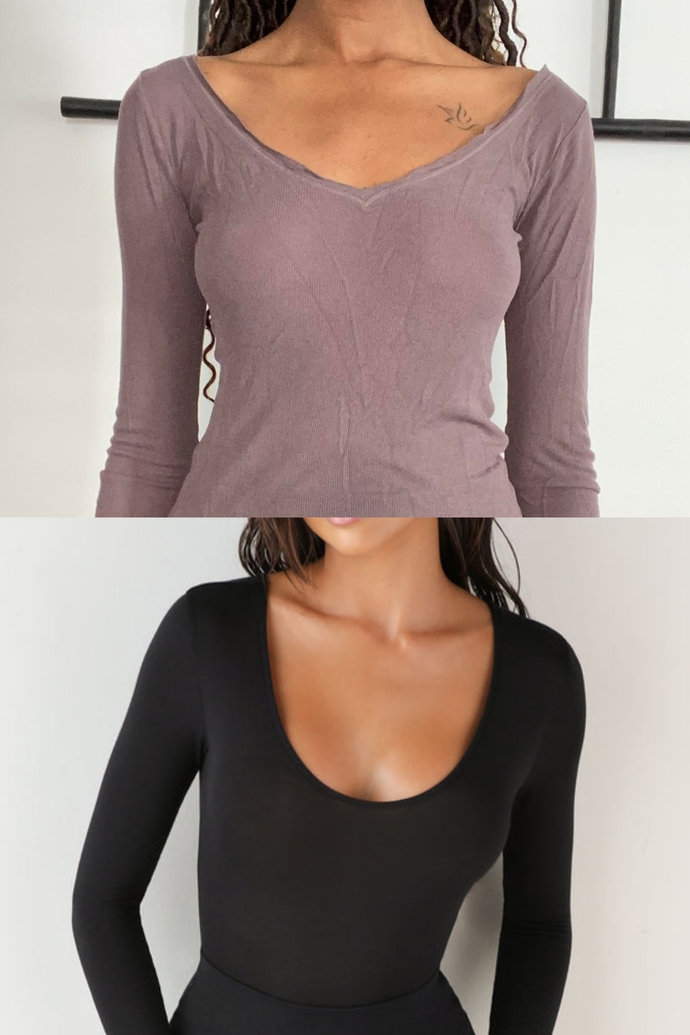 I wouldnt mind having both but I cannot find a good wide V neck long sleeve top! :(