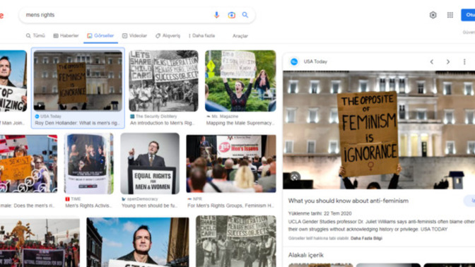 Google and its employees are misandrist. When you write "mens rights" to the google they bring you misandristic feminist propaganda?