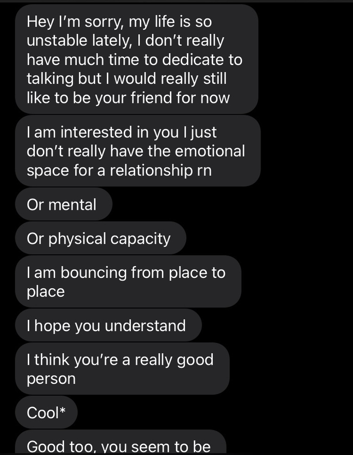 What does he mean by “interested in me” when he clearly says he’s not?