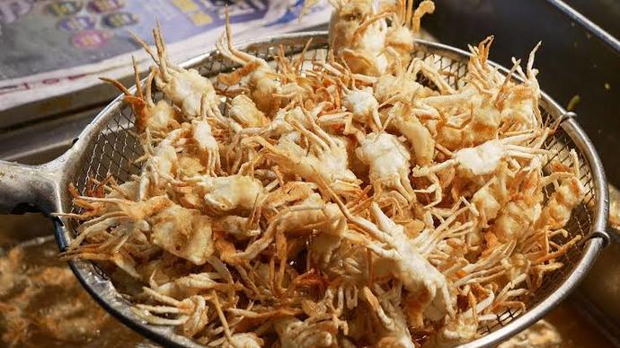 Deep fried so they have crispy texture