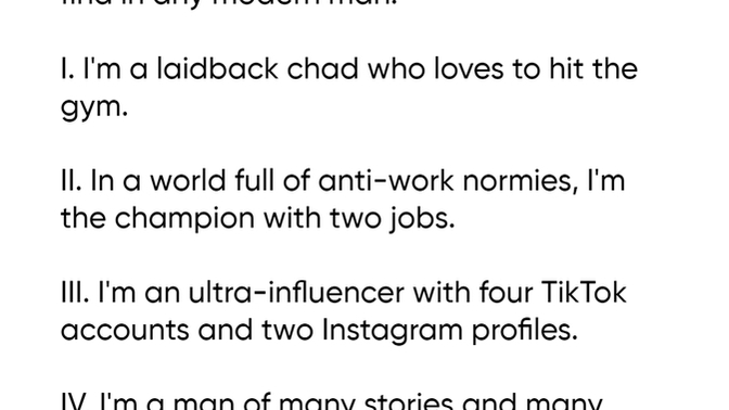 Thoughts on this album-and-bio combo for Tinder?