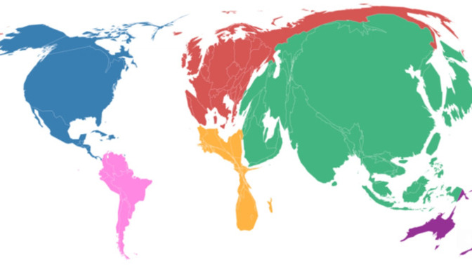 What does the size of the countries in this map refer to?