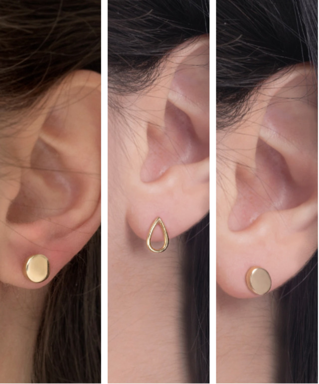 Which of these earrings would suit someone with round features and oval shape?