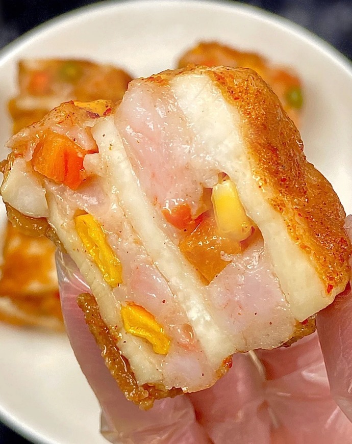 ( INSIDE ) FISH CAKE AND SHRIMP FRITTERS