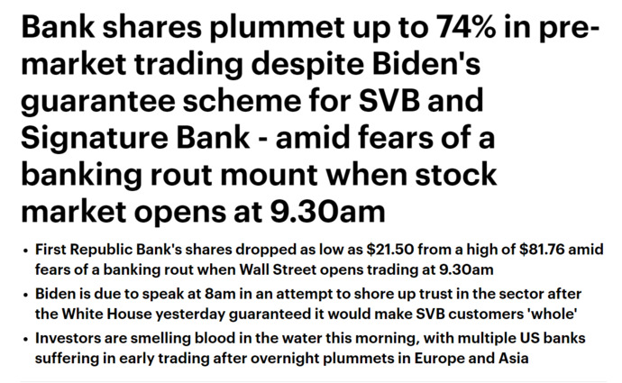 Biden Economics. Will the Biden Regime print more money to try to dig them out of their Bank collapse mess & organise a bank bail out like Obama?