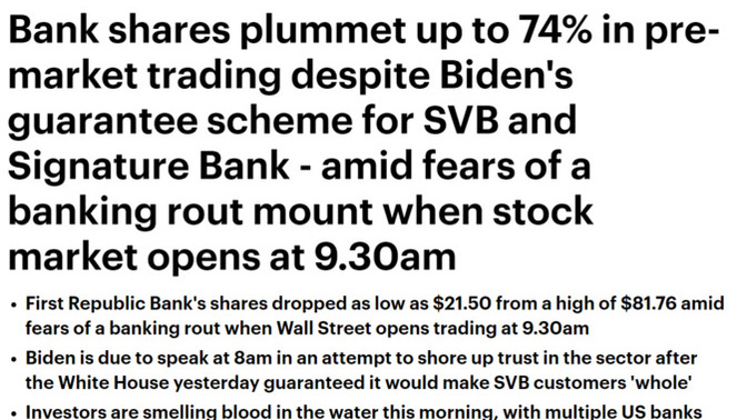 Biden Economics. Will the Biden Regime print more money to try to dig them out of their Bank collapse mess & organise a bank bail out like Obama?