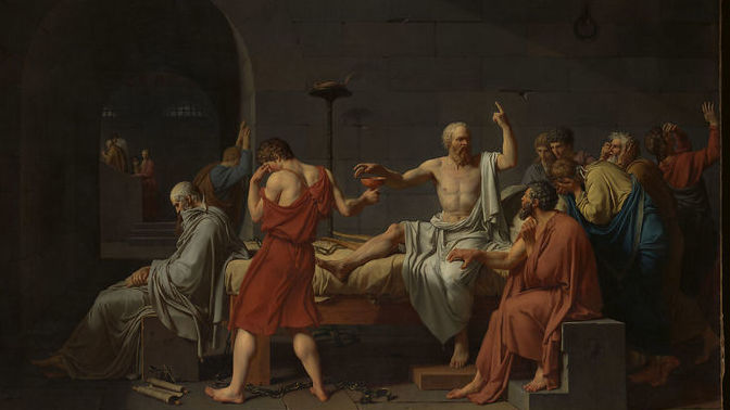 Which of these dudes in this painting would best represent your reaction to Socrates drinking the poison?